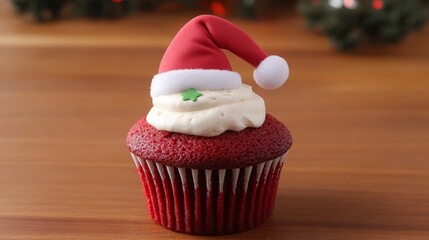 Wall Mural - Christmas Cupcake with Santa Hat