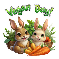 World Vegan Day greeting card with rabbits