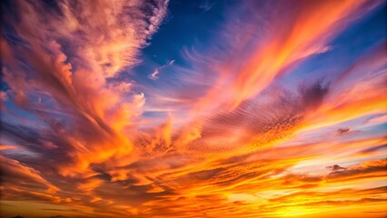 Wall Mural - Soothing sunset sky with wispy clouds in hues of orange and pink