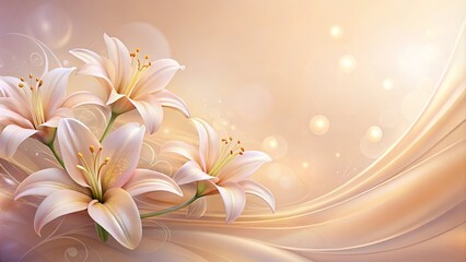 Wall Mural - Beautiful soft peach-lavender background with fluid patterns and glowing lilies