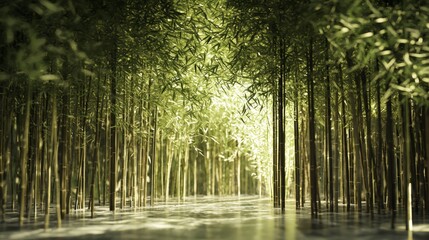 Sticker - Sunlight Filtering Through a Bamboo Forest.