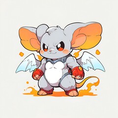 Sticker - Cute Mouse with Wings and Fire