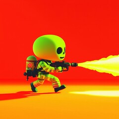 Sticker - Cartoon Skeleton Shooting Flame From Gun