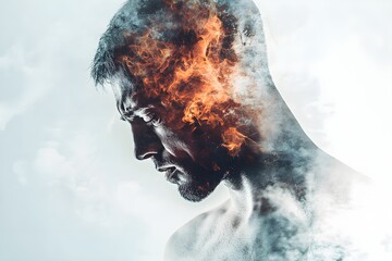 Wall Mural - A man's face is distorted by fire, giving the impression of a burning man