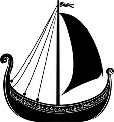 Poster - Stylized Black Sailboat with Decorative Hull