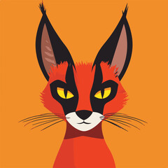 Sticker - Stylized Illustration of a Vivid Red Lynx Face