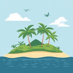 Poster - Tropical island with palm trees and blue water.