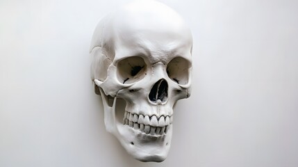 Canvas Print - A human skull sits on a white background.