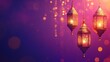 © fivan - A colorful Diwali background featuring hanging lanterns, illuminated in soft pink and gold, set against a rich, deep purple gradient