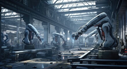 two industrial robotic arms on a factory floor