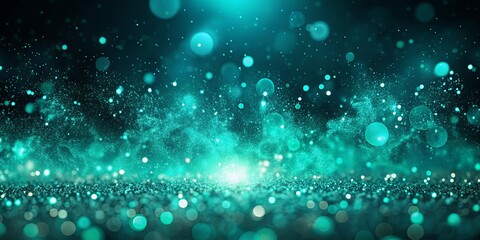 Wall Mural - Glowing aqua and mint particles with highlights on a dark background