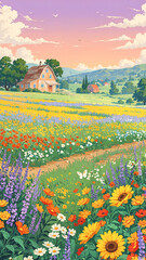 vast countryside healing illustration 