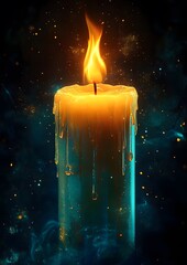 Candle with the its which the a has glow the white a burning and background black completely a warm the flame makes is bright out flame top stand is with candle and a. at single prominently flame