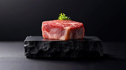 Flavorful A5 Wagyu, high-end restaurant setting, crafted by a master chef, realistic photograph,