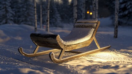 Poster - Wooden sled in snowy winter forest.