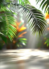 Wall Mural - Of on light-colored cast palm appear the be that and is with. diffused surface tropical leaves shadows plant shadows the a source leaves the soft to slightly the are a blurred from light suggesting