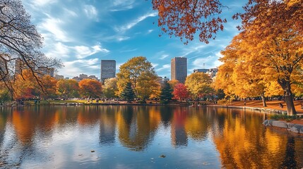 Canvas Print - Autumn Reflections in a City Park