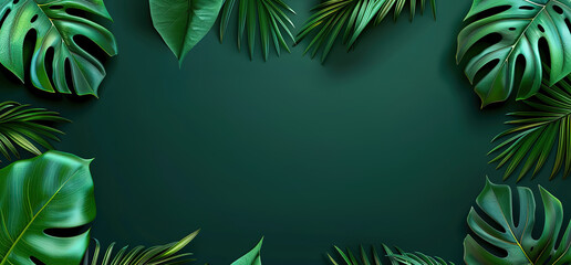 Tropical leaves frame a green background, creating a vibrant and lush backdrop for your designs. Perfect for summer themes, travel, nature, and more.