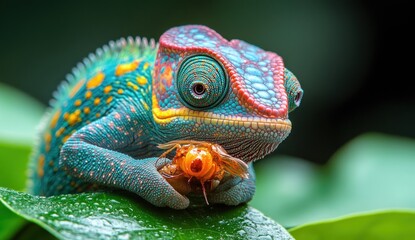 Vibrant Chameleon with Prey