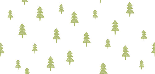 Wall Mural - Green Christmas Tree Pattern. Abstract Winter Forest Seamless Vector Pattern. Cute Spruce Trees Isolated on a White Background. Infantile Style Xmas Print Ideal for Wrapping Paper. 