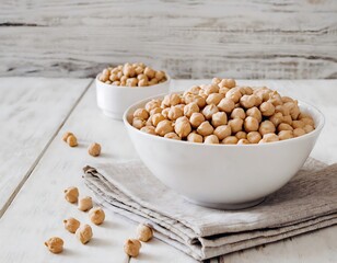 Canvas Print - Bowl of Raw Chickpeas on Rustic Wooden Table