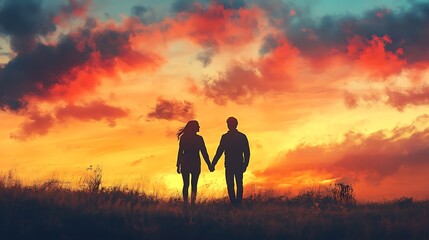 Wall Mural - Silhouettes of Love at Sunset