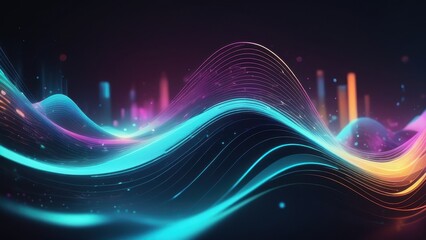 Wall Mural - Abstract waves of light in vibrant colors, representing sound or data visualization.