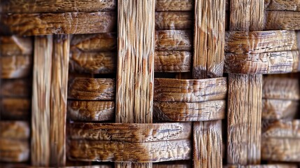 Wall Mural - Close up of a woven pattern of wooden strips.