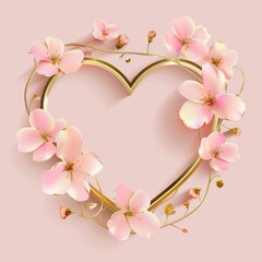 Elegant heart-shaped frame adorned with delicate pink flowers, perfect for romantic themes and celebration designs.