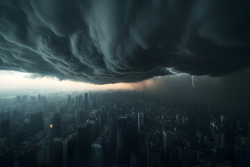 Wall Mural - Extreme Storm in the City | Urban Landscape Battling Intense Weather Conditions and Natural Disaster