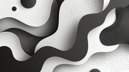 Wall Mural - An abstract black and white wavy background with a dotted texture.