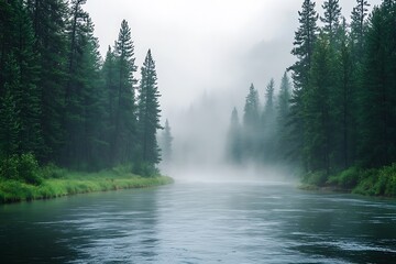 Sticker - misty morning in the forest