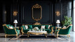 © A2Z AI  - Opulent Luxury Living Room Interior with a Rich Green Theme | Elegant Design and High-End Home Décor