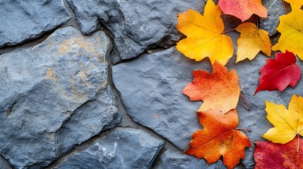 Sticker - Autumn Leaves on a Stone Wall