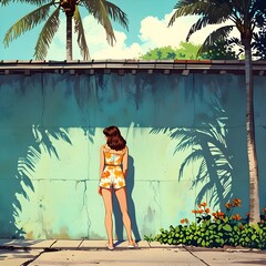 Poster - Girl in a Summer Dress by a Wall