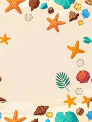 Poster - Summer Beach Background with Seashells and Starfish