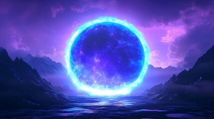 Wall Mural - Celestial portal round glowing with electric lighting background image