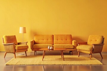 Wall Mural - Boucle lounge chairs and sofa in classic room. Minimalist interior design of modern living room