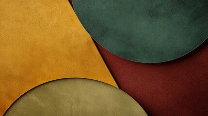 Wall Mural - Abstract background featuring overlapping shapes in various colors, including yellow, green, and red, creating a visually appealing composition