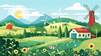 Wall Mural - Sustainable farming, ecofriendly agriculture, flat design illustration