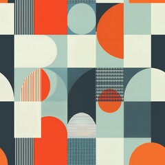 Wall Mural - Abstract geometric pattern with orange, blue, and white shapes.