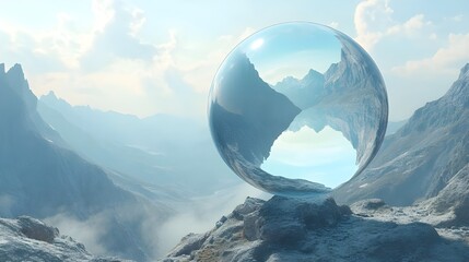 Sticker - Glass ball up close with mountains in background picture