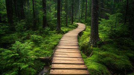 Poster - Wooden Path Through a Verdant Forest