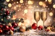 © Kenny - Festive holiday toast with champagne flutes and christmas ornaments