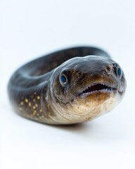 Wall Mural - the Eel fish, portrait view, white copy space on right, Isolated on white Background