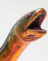 Wall Mural - Mystic portrait of Freshwater Eel fish, copy space on right side, Anger, Menacing, Headshot, Close-up View, isolated on white background