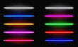 © Cimeries - Realistic isolated colorful neon led lamp tube set. Luminous glowing lights lines in different colors on dark transparent background.
