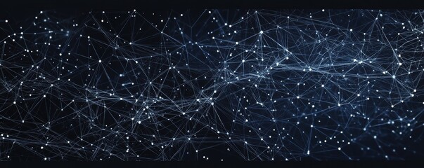 Wall Mural - Dark blue digital background showcasing a complex network of interconnected nodes and lines illustrating data connections