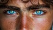 © Рудой Максим - Close-up of a young man's striking blue eyes with sun-kissed skin and tousled hair, showcasing intense emotions and vivid colors