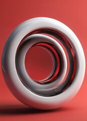 Poster - A white, three-dimensional ring composed of concentric circles of varying sizes and colors, set against a vibrant red background.